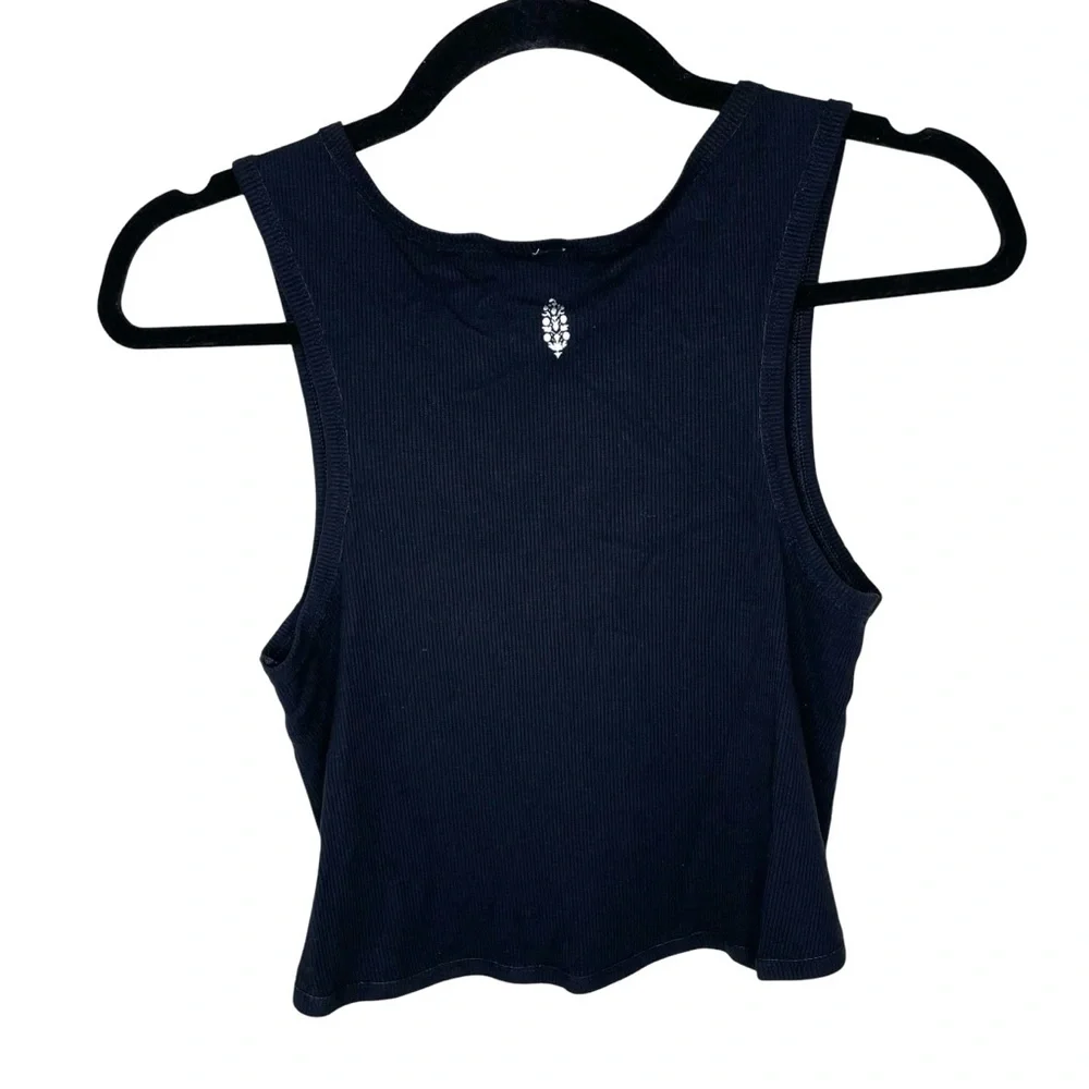 Free People Movement New Moon Knot Front Ribbed Crop Tank Black Lg - Picture 6 of 14